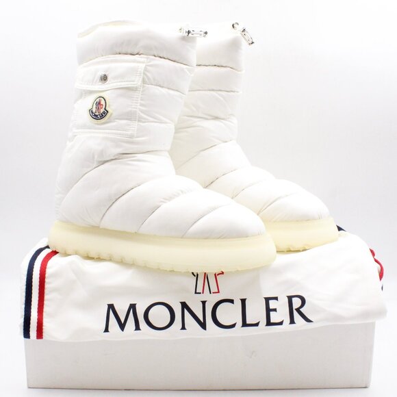 NIB Moncler Gaia Quilted Nylon Pocket Mid Snow Boots in White Size 38 - Picture 1 of 16